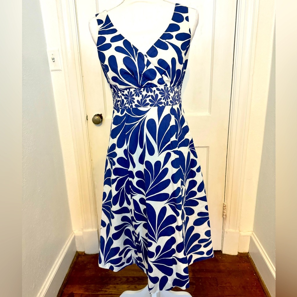 Boden Blue and White Floral Print Sleeveless Dress